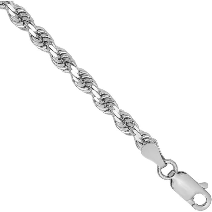 14K Solid White Gold 3.25mm Rope Chain Bracelet