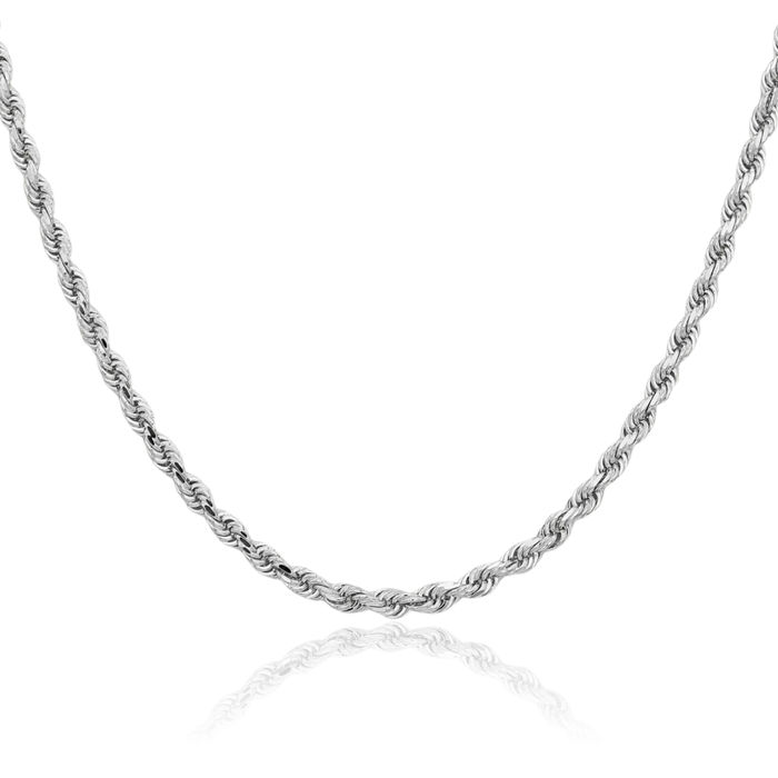 10K Solid White Gold 3.25mm Rope Chain Twisted Link Necklace