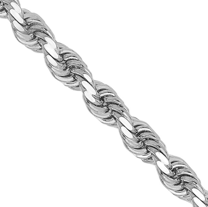 10K Solid White Gold 3.25mm Rope Chain Twisted Link Necklace