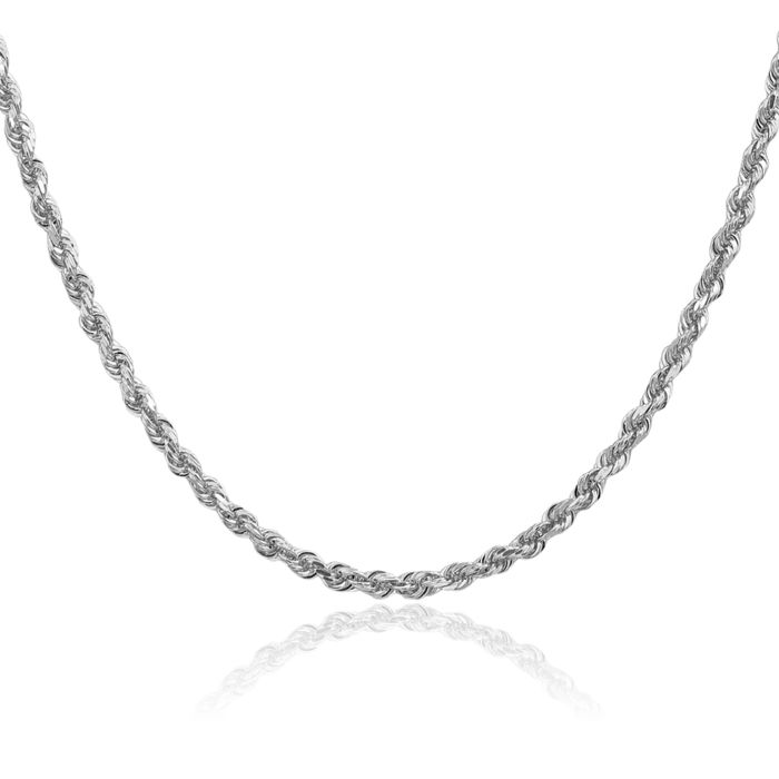 10K Solid White Gold 3.35mm Quadruple Rope Chain Twisted Link Necklace