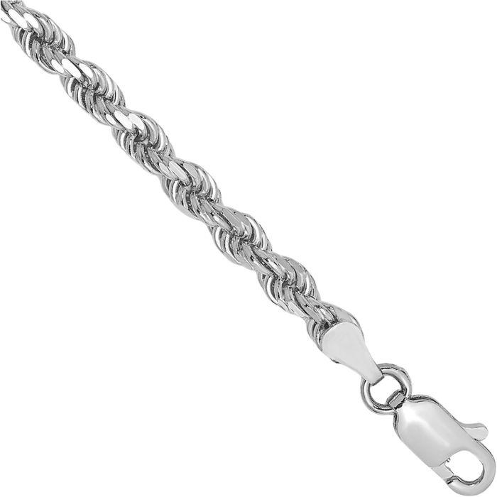 14K Solid White Gold 3.5mm Rope Chain Bracelet