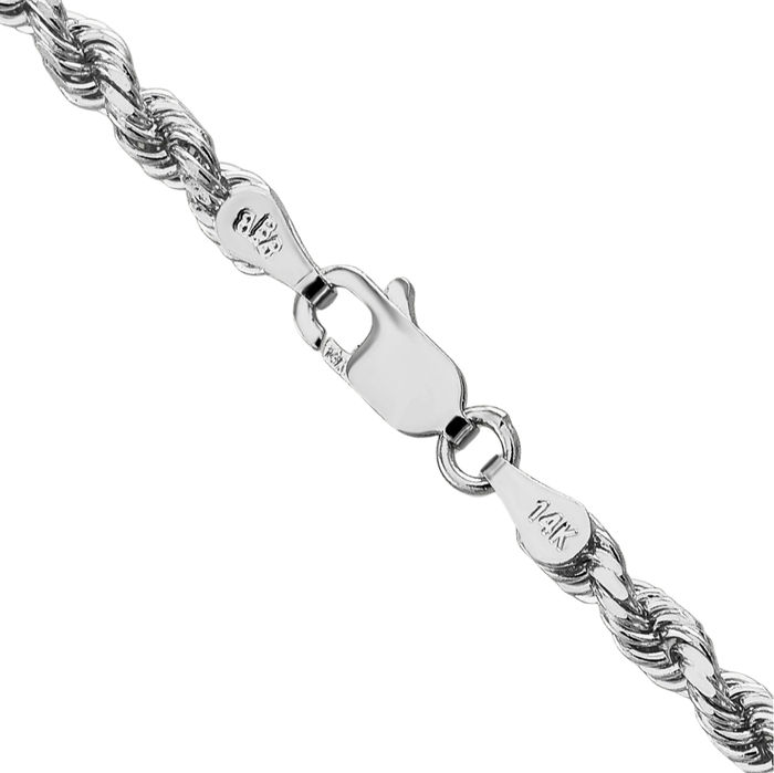 14K Solid White Gold 3.5mm Rope Chain Twisted Link Necklace