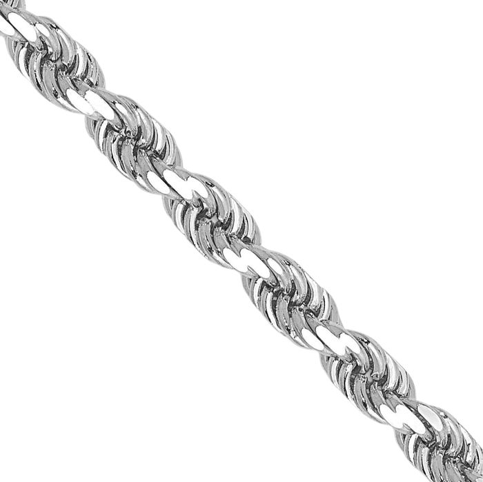 10K Solid White Gold 3.5mm Rope Chain Twisted Link Necklace