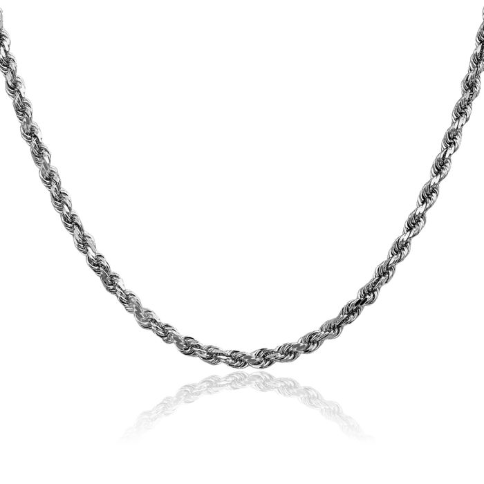 10K Solid White Gold 3.5mm Rope Chain Twisted Link Necklace