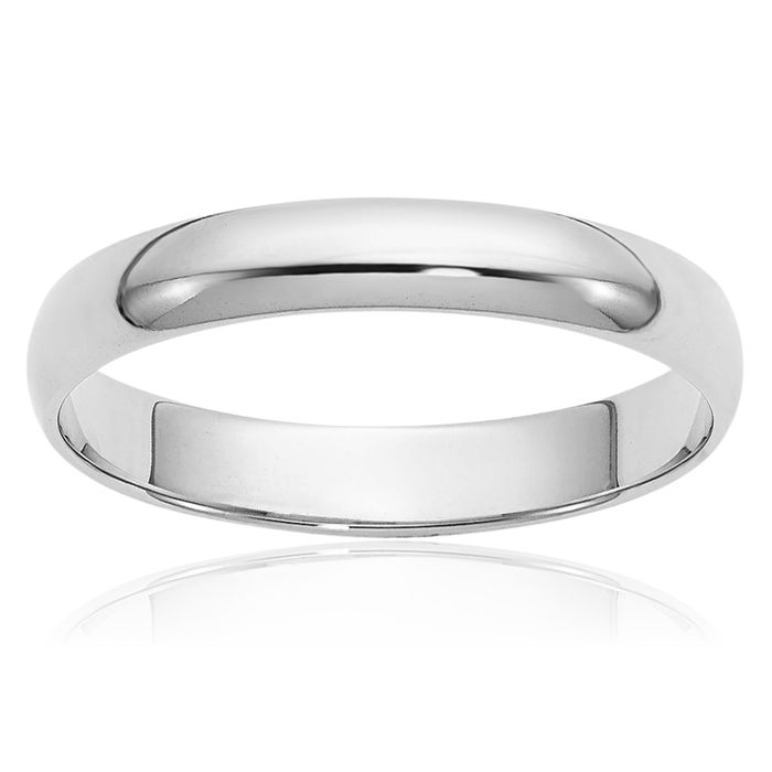 10K Solid White Gold 3mm Half Round Plain Classic Wedding Band Ring