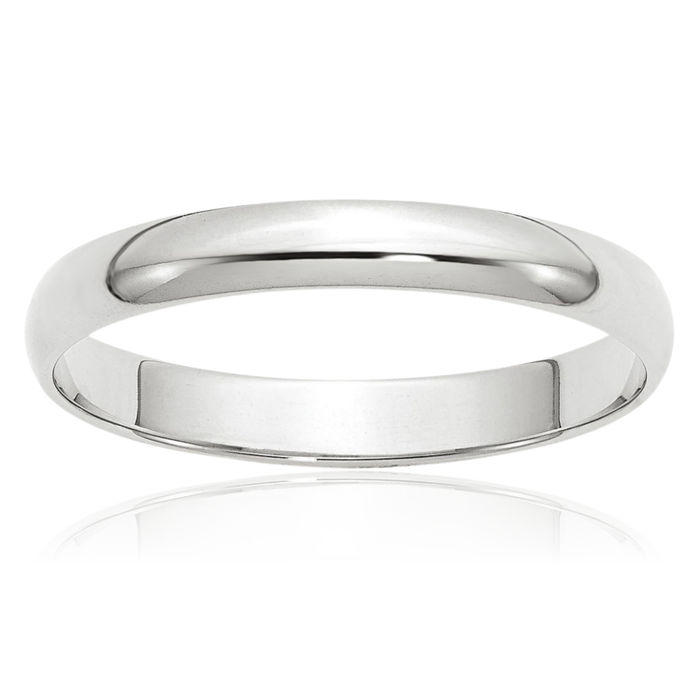 10K Solid White Gold 3mm Half Round Plain Classic Wedding Band Ring