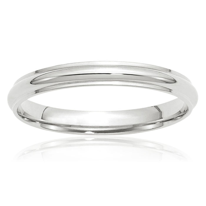 10K Solid White Gold 3mm Half Round Edge Plain Classic Wedding Band Ring