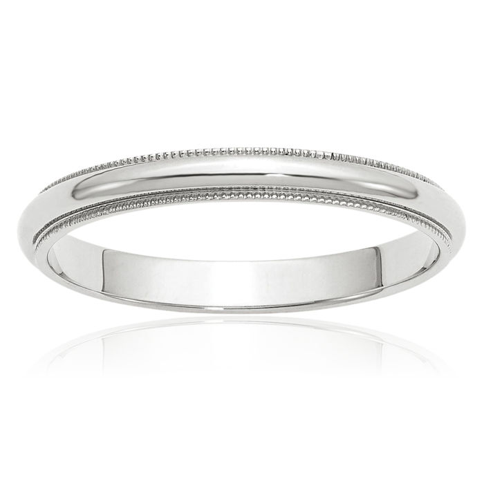 14K Solid White Gold 3mm Milgrain Half Round Plain Classic Wedding Band Ring