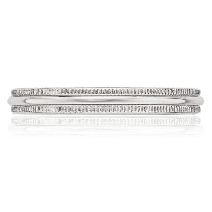 10K Solid White Gold 3mm Milgrain Half Round Plain Classic Wedding Band Ring