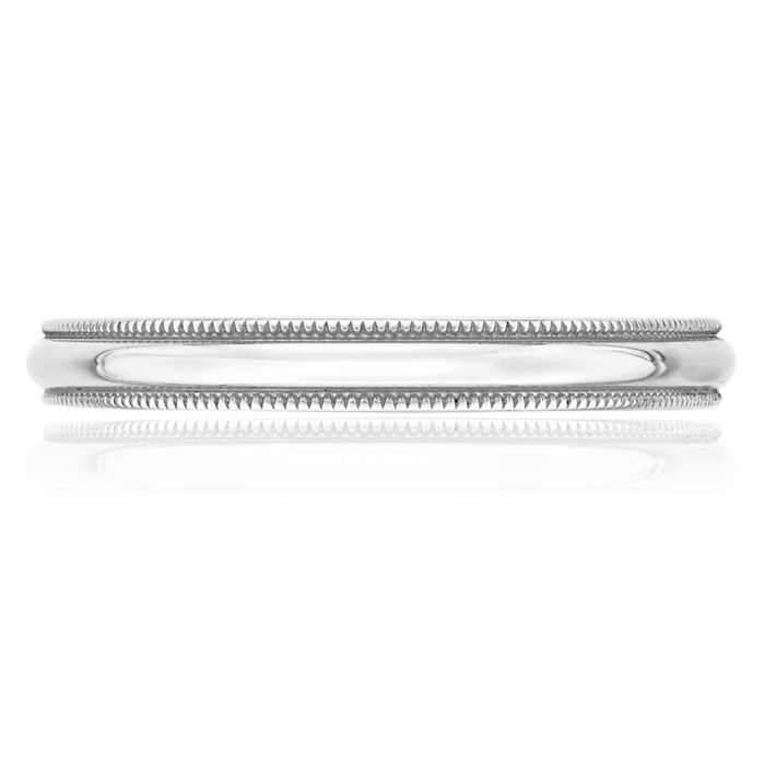 10K Solid White Gold 3mm Milgrain Half Round Plain Classic Wedding Band Ring