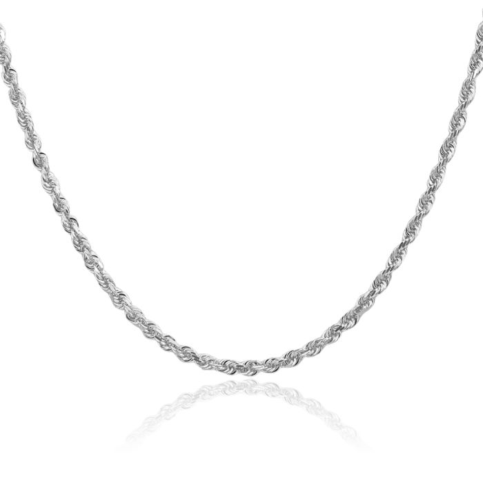 10K Solid White Gold 3mm Quadruple Rope Chain Twisted Link Necklace