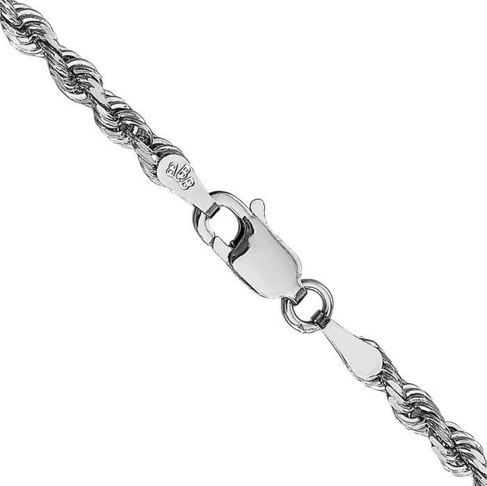 10K Solid White Gold 3mm Quadruple Rope Chain Twisted Link Necklace