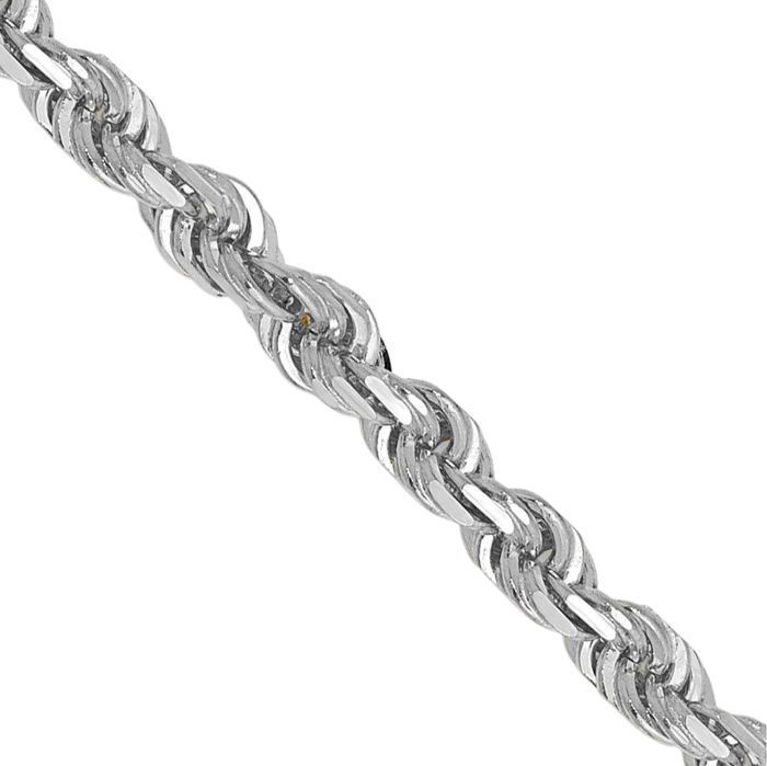 10K Solid White Gold 3mm Quadruple Rope Chain Twisted Link Necklace