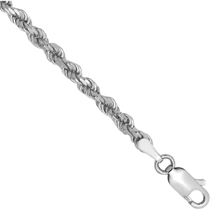 10K Solid White Gold 3mm Rope Chain Bracelet