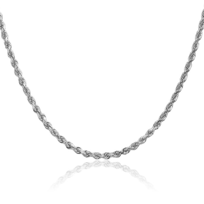 10K Solid White Gold 3mm Rope Chain Twisted Link Necklace