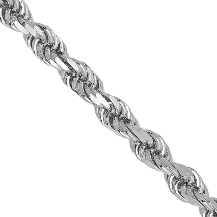 10K Solid White Gold 3mm Rope Chain Twisted Link Necklace