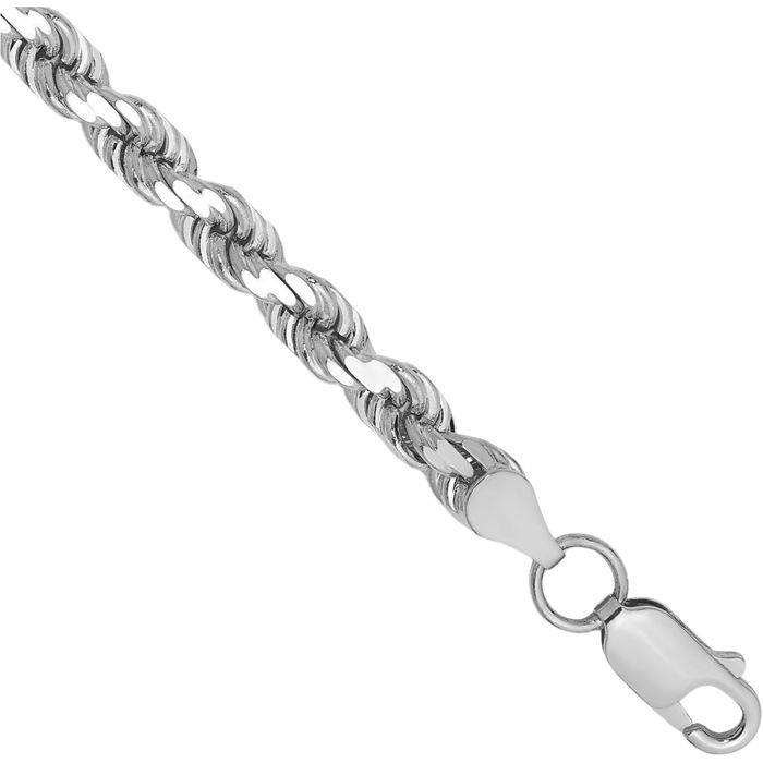 10K Solid White Gold 4.5mm Rope Chain Bracelet