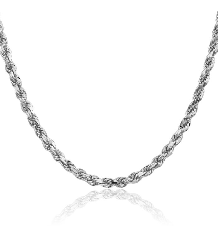 10K Solid White Gold 4.5mm Rope Chain Twisted Link Necklace