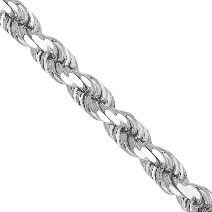 10K Solid White Gold 4.5mm Rope Chain Twisted Link Necklace