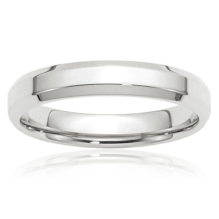 10K Solid White Gold 4mm Edge Comfort Fit Plain Classic Wedding Band Ring