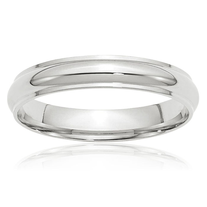 14K Solid White Gold 4mm Half Round Edge Plain Classic Wedding Band Ring