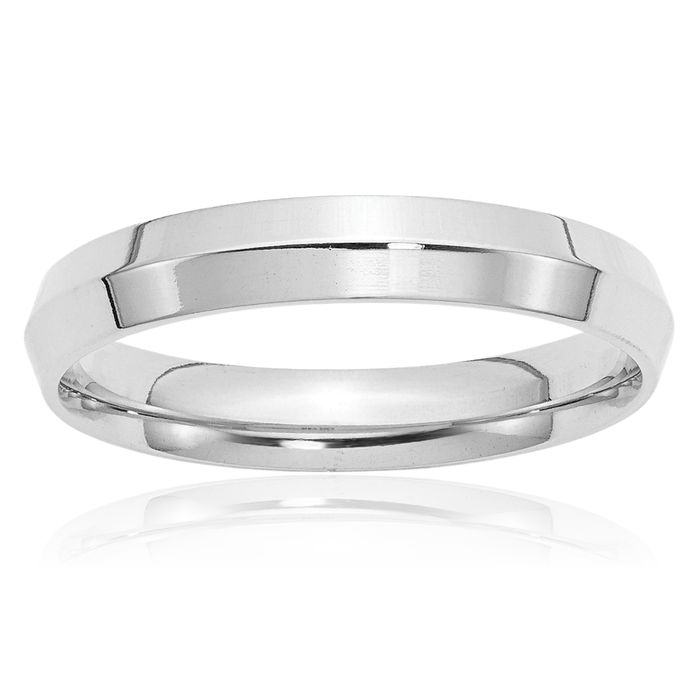 14K Solid White Gold 4mm Knife Edge Comfort Fit Plain Classic Wedding Band Ring