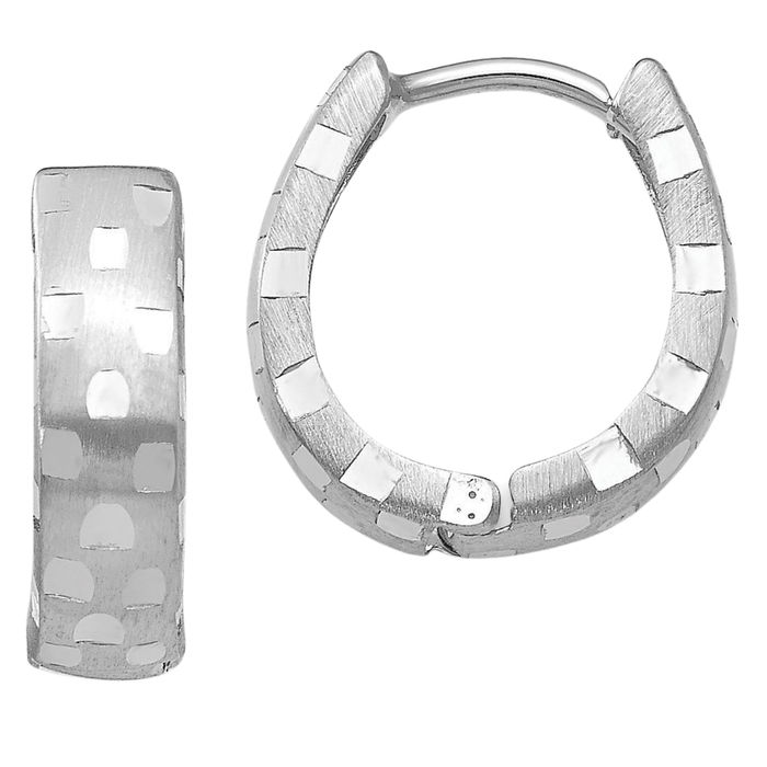 10K Solid White Gold 4mm Oval Huggie Small Hoop Earrings