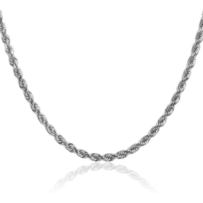 14K Solid White Gold 4mm Rope Chain Twisted Link Necklace