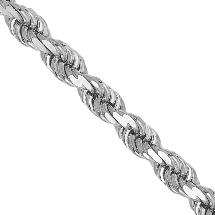 14K Solid White Gold 4mm Rope Chain Twisted Link Necklace