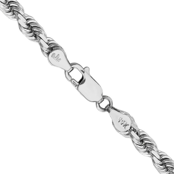 10K Solid White Gold 4mm Rope Chain Twisted Link Necklace