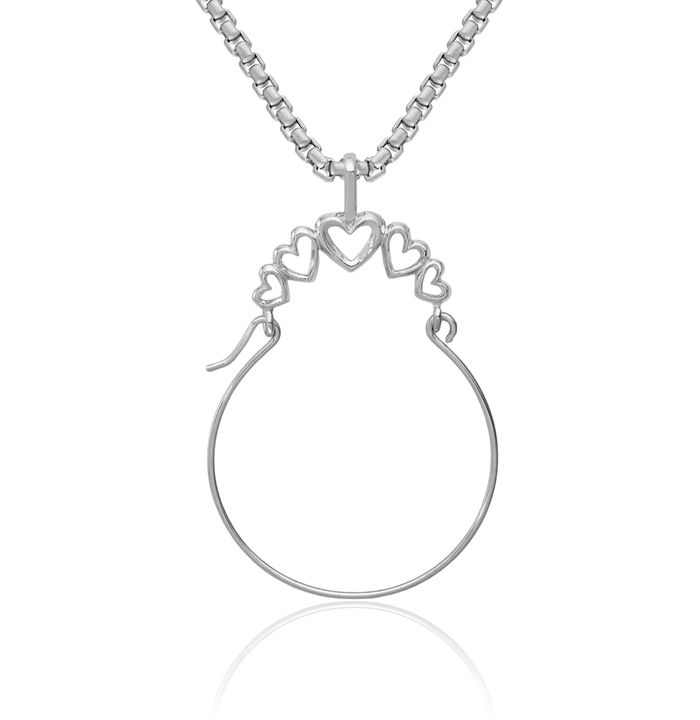 10K Solid White Gold 5 Heart Necklace Love Pendant Charm Holder