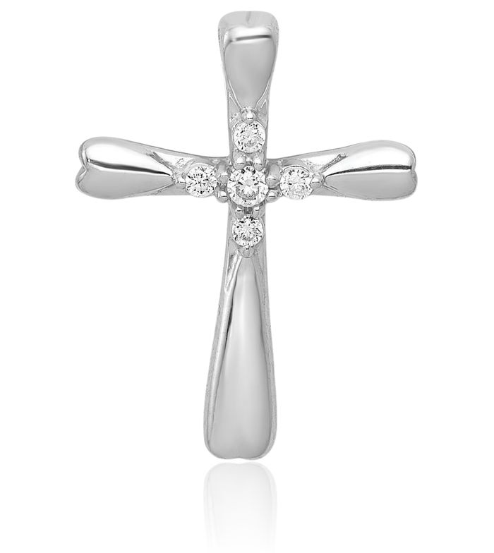 10K Solid White Gold 5 Stone Diamond Holy Cross Floating Chain Slide Pendant Necklace Religious Jesus Christ Charm