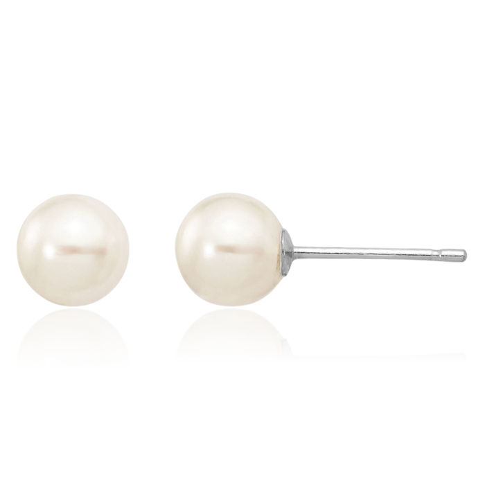 10K Solid White Gold 5mm Round Freshwater Cultured Pearl Stud Earrings