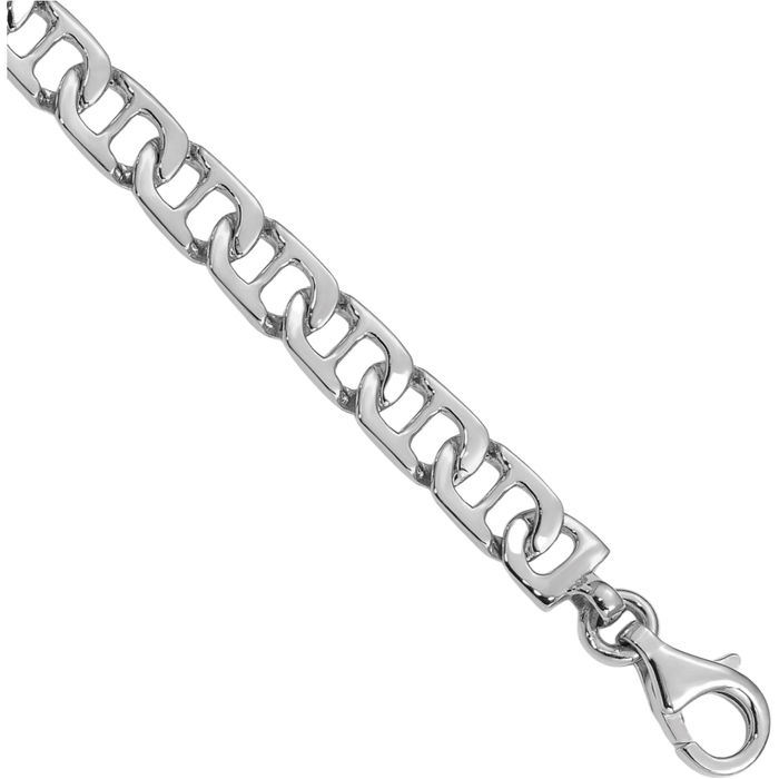 10K Solid White Gold 6.5mm Anchor Mariner Link Chain Bracelet