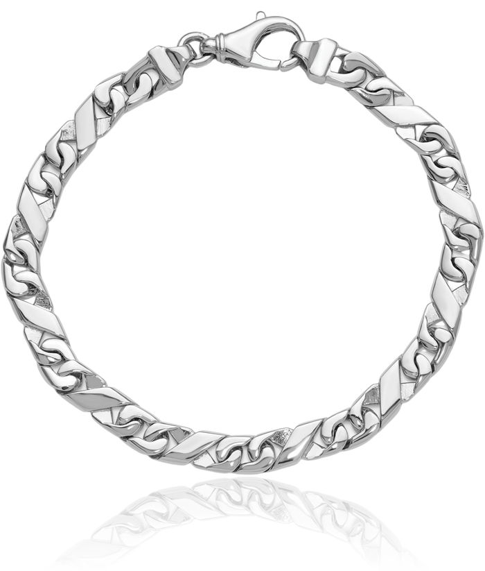 10K Solid White Gold 6.7mm Link Chain Bracelet