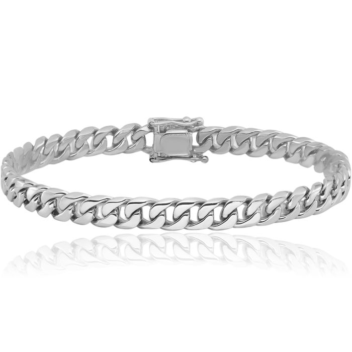 10K Solid White Gold 6.8mm Curb Link Chain Bracelet