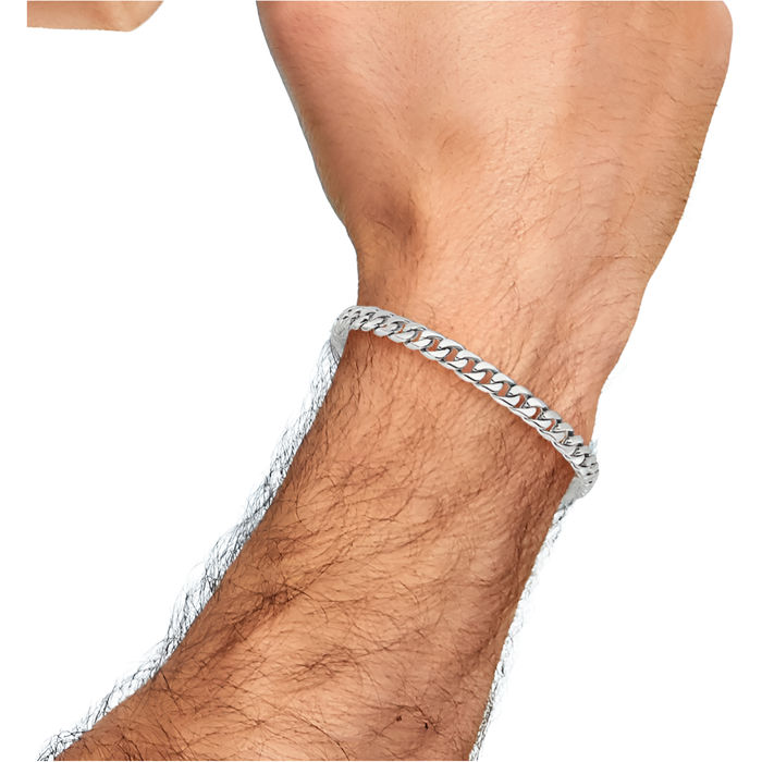 10K Solid White Gold 6.8mm Curb Link Chain Bracelet