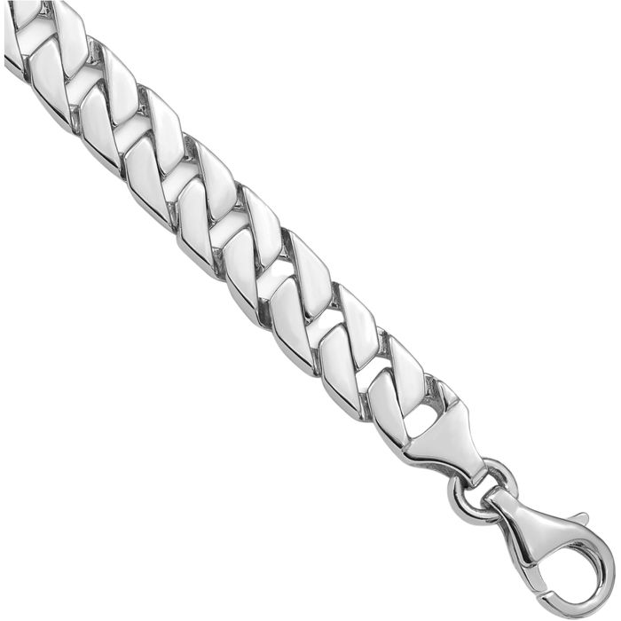 10K Solid White Gold 7.4mm Link Chain Bracelet