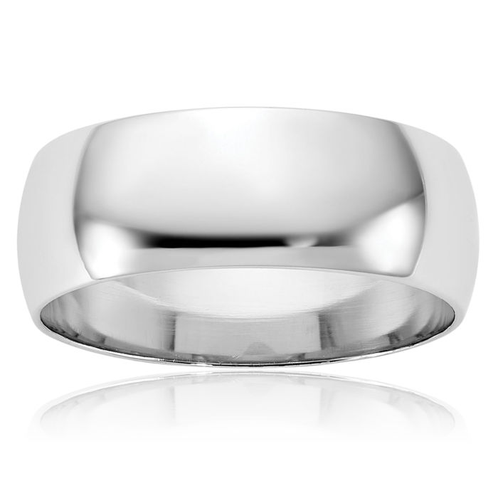 14K Solid White Gold 7mm Half Round Plain Classic Wedding Band Ring