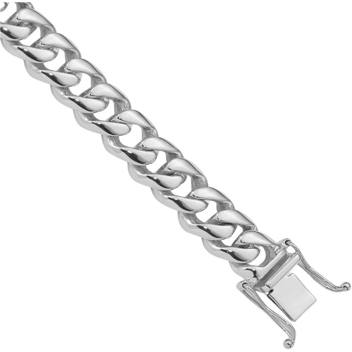 10K Solid White Gold 9.6mm Round Curb Link Chain Bracelet