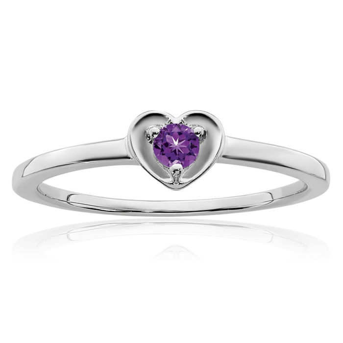 10K Solid White Gold Purple Amethyst Heart Ring Gemstone Love Band February Birthstone Jewelry