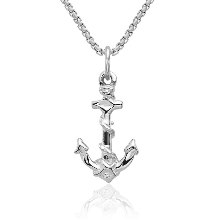 10K Solid White Gold Anchor Mariner Necklace Nautical Charm Pendant