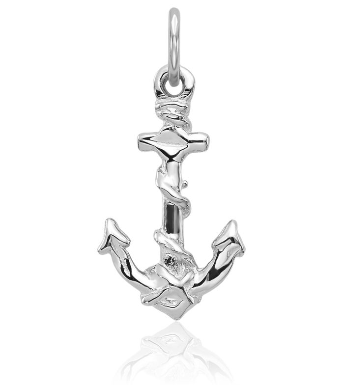 10K Solid White Gold Anchor Mariner Necklace Nautical Charm Pendant