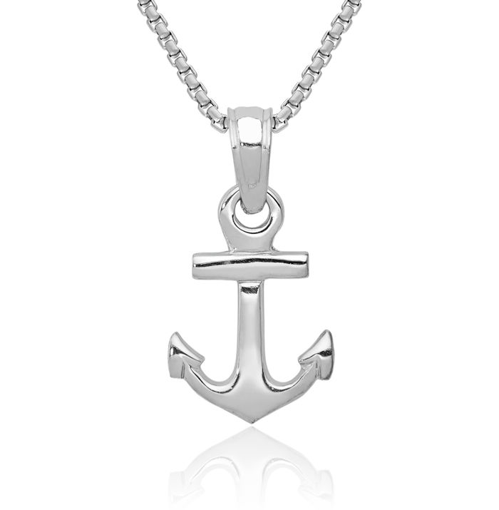 10K Solid White Gold Anchor Mariner Necklace Nautical Charm Pendant