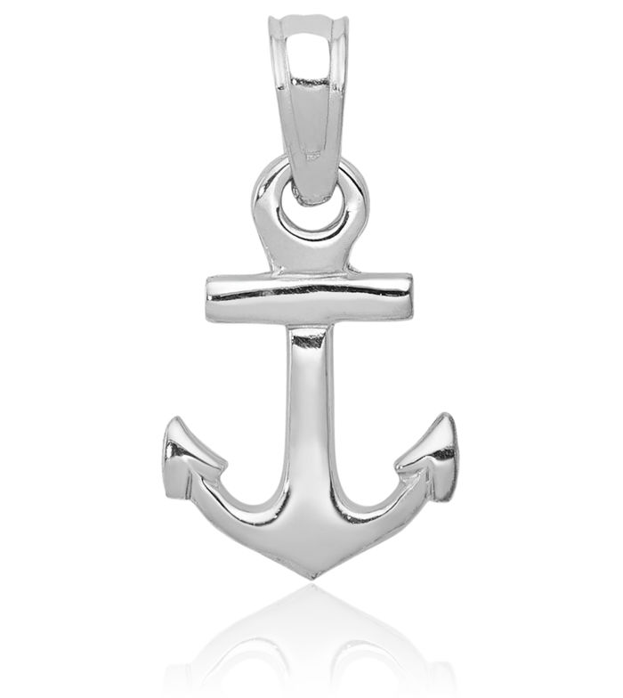 10K Solid White Gold Anchor Mariner Necklace Nautical Charm Pendant