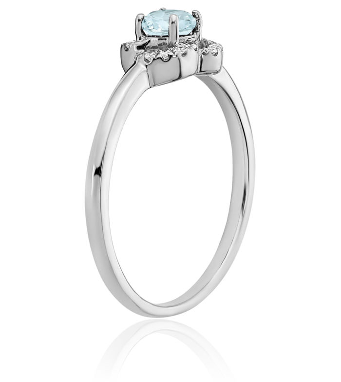 10K Solid White Gold Blue Aquamarine Diamond Ring Gemstone Band March Birthstone Jewelry