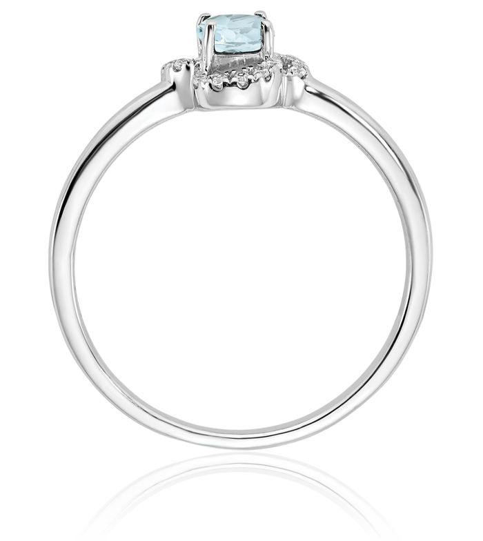 10K Solid White Gold Blue Aquamarine Diamond Ring Gemstone Band March Birthstone Jewelry