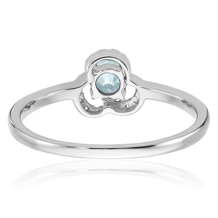 10K Solid White Gold Blue Aquamarine Diamond Ring Gemstone Band March Birthstone Jewelry