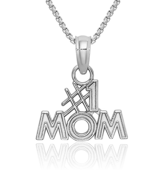 10K Solid White Gold Best Mom Necklace Mama Charm Mother Pendant