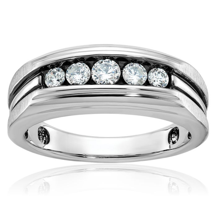 10K Solid White Gold Black Mens 5 Stone Diamond Wedding Band Statement Ring